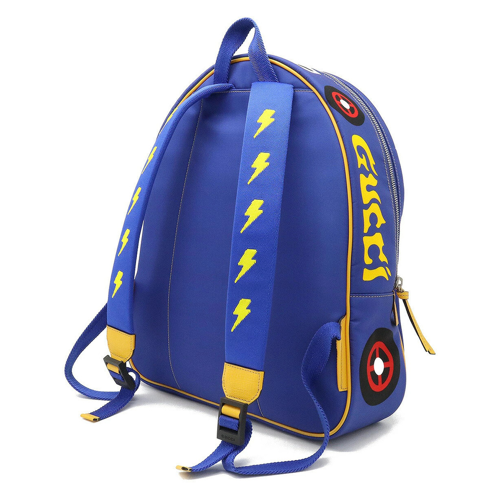 Gucci Racing Car Backpack Rucksack Daypack Leather Blue Yellow Multicolor - Picture 2 of 7